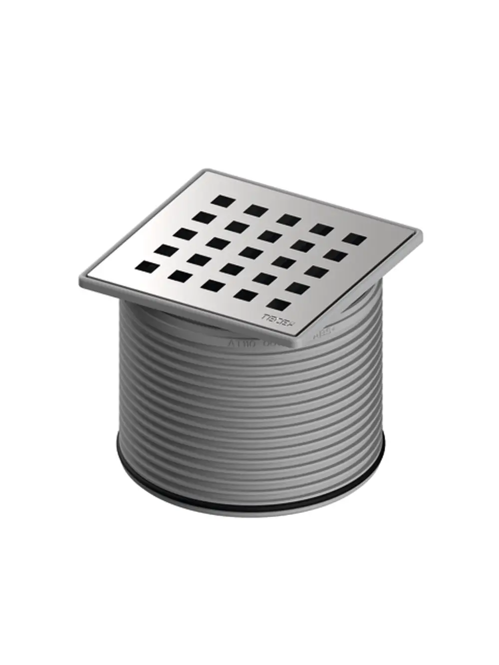 Edelstahl-Rostrahmen mit quadratischem Design, geeignet für den Einsatz von TECE, mit einem Gitterrost, das eine effektive Wasserableitung ermöglicht.